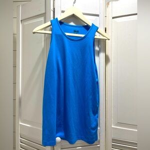 Nike, Dri-Fit, bright blue workout tank.